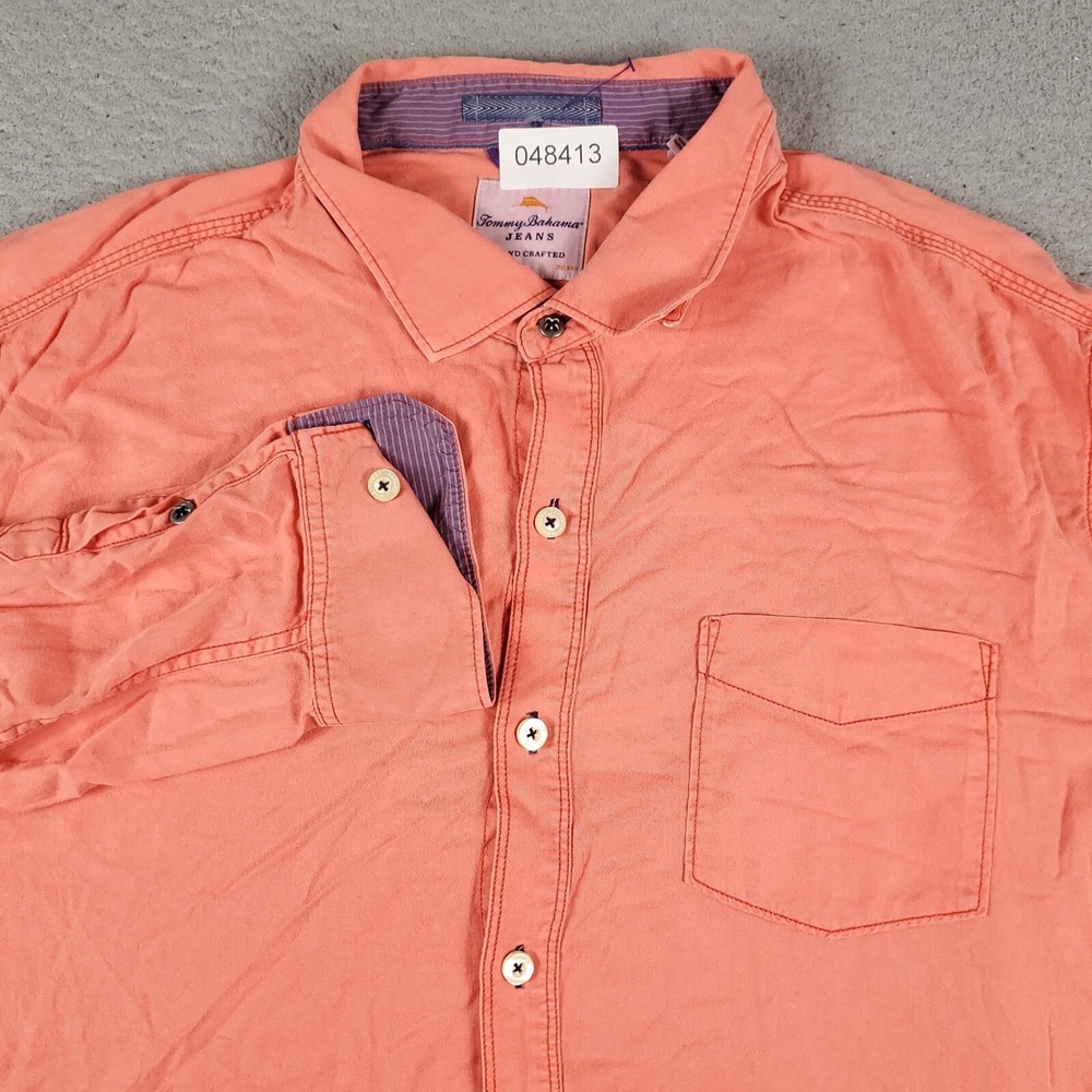 Tommy Bahama Shirt Mens Large Orange Casual Button Up Long Sleeve